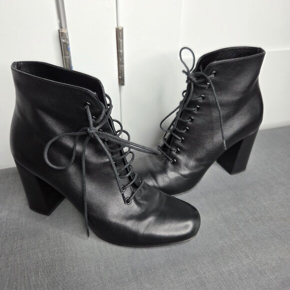 Saint Laurent Loulou Black Leather Lace-Up Ankle Boots EU 37 - YSL - with COA - Picture 2 of 13